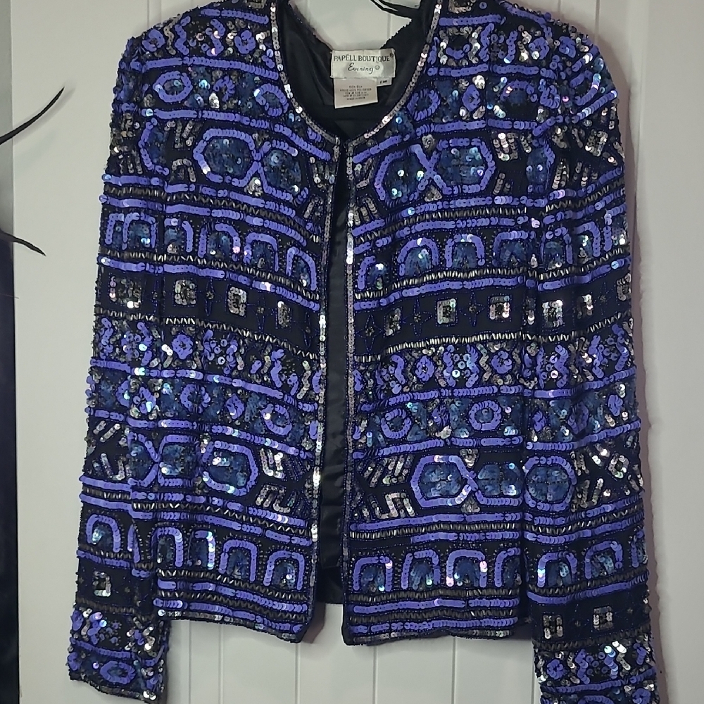 Papell Boutique Blue and Black Geometric Blazer